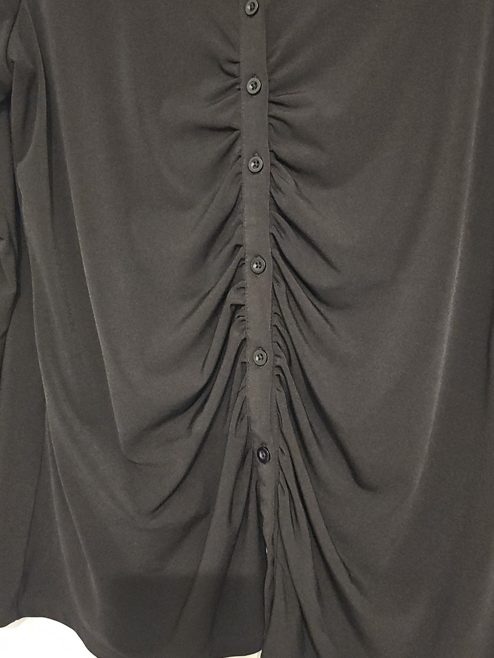Black Ruched Button-Front Women's Top - Picture 4 of 7